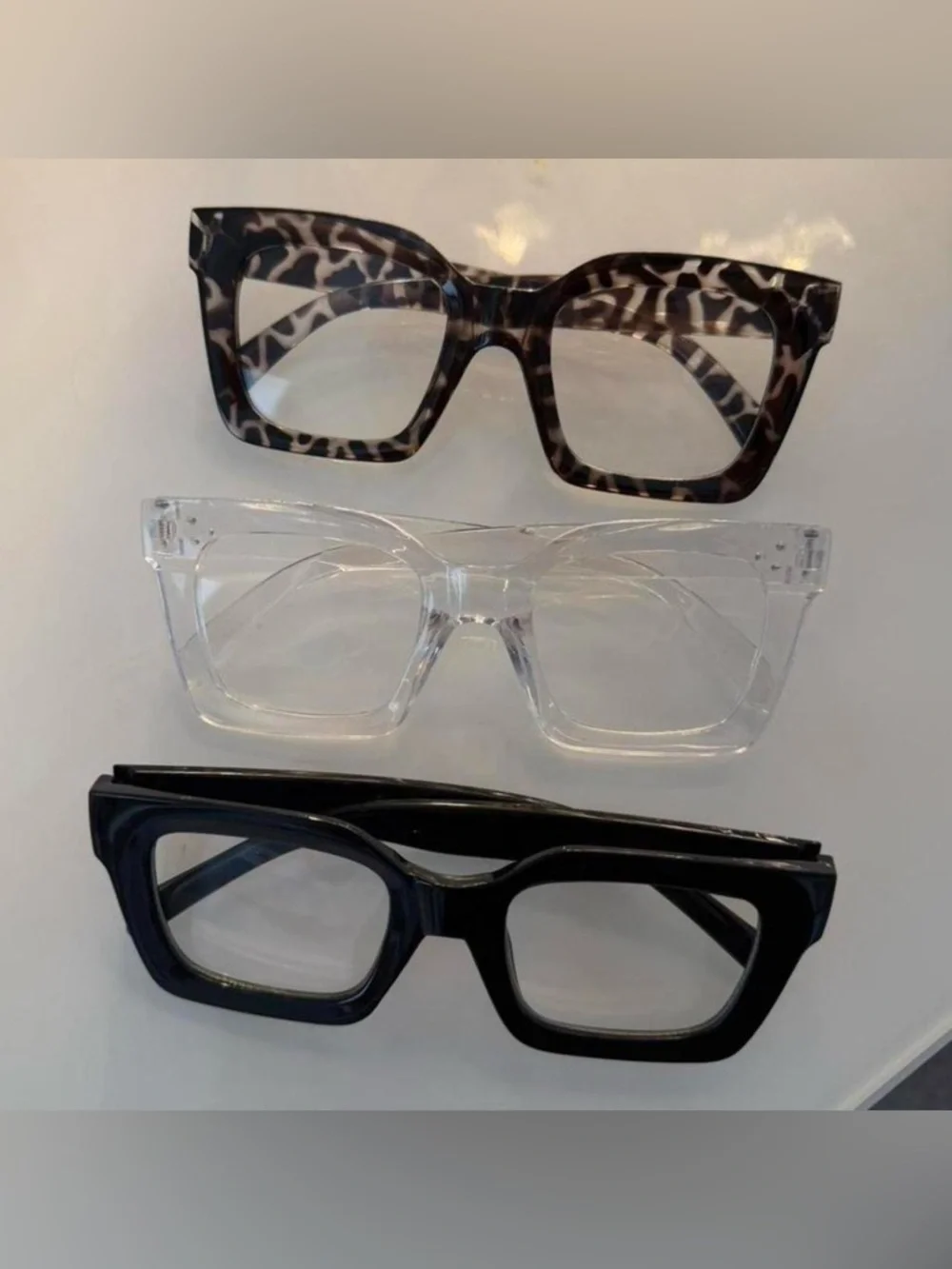 Trio of Bold Square Eyeglass Frames - Tortoise, Clear & Black